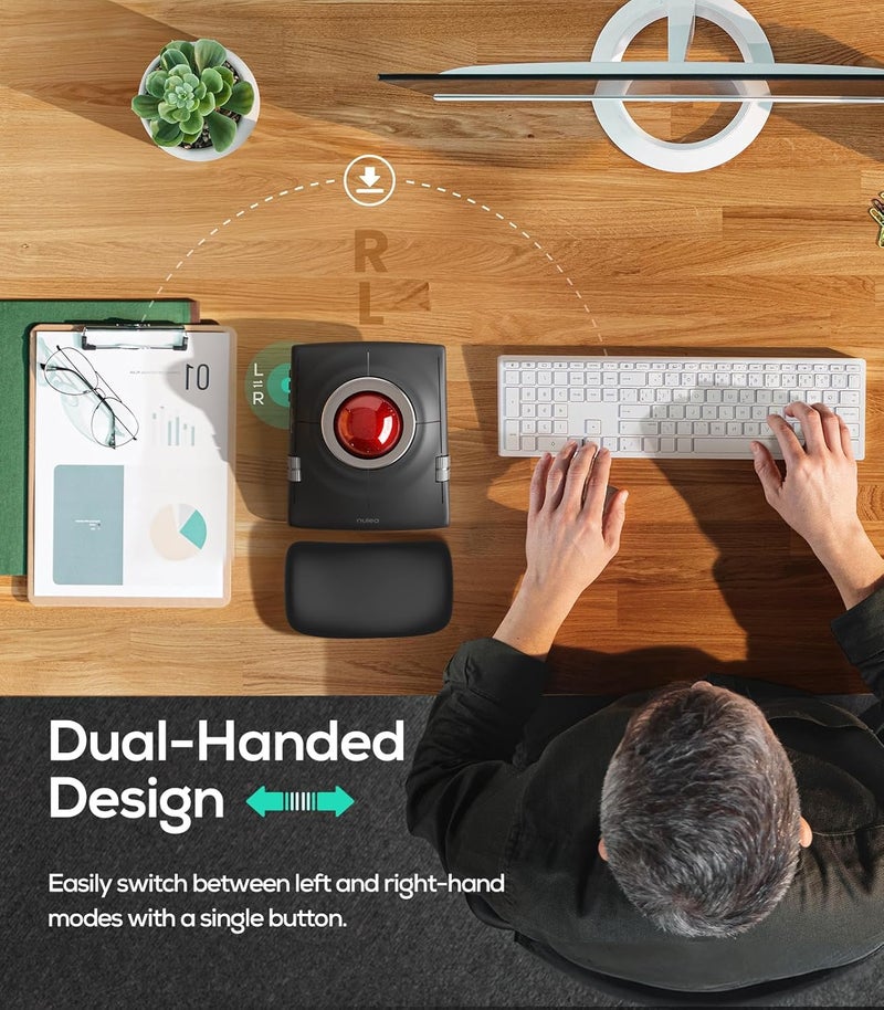 Nulea ماوس تتبع الكرة اللاسلكي M512، كرة تتبع مريحة بحجم 55 مم، DPI قابل للتعديل للتحكم الدقيق، متوافق مع اليد اليسرى أو اليمنى، قابل لإعادة الشحن، بلوتوث متعدد الأجهزة و2.4GHz للكمبيوتر، اللابتوب، ماك (أحمر) - Image 5